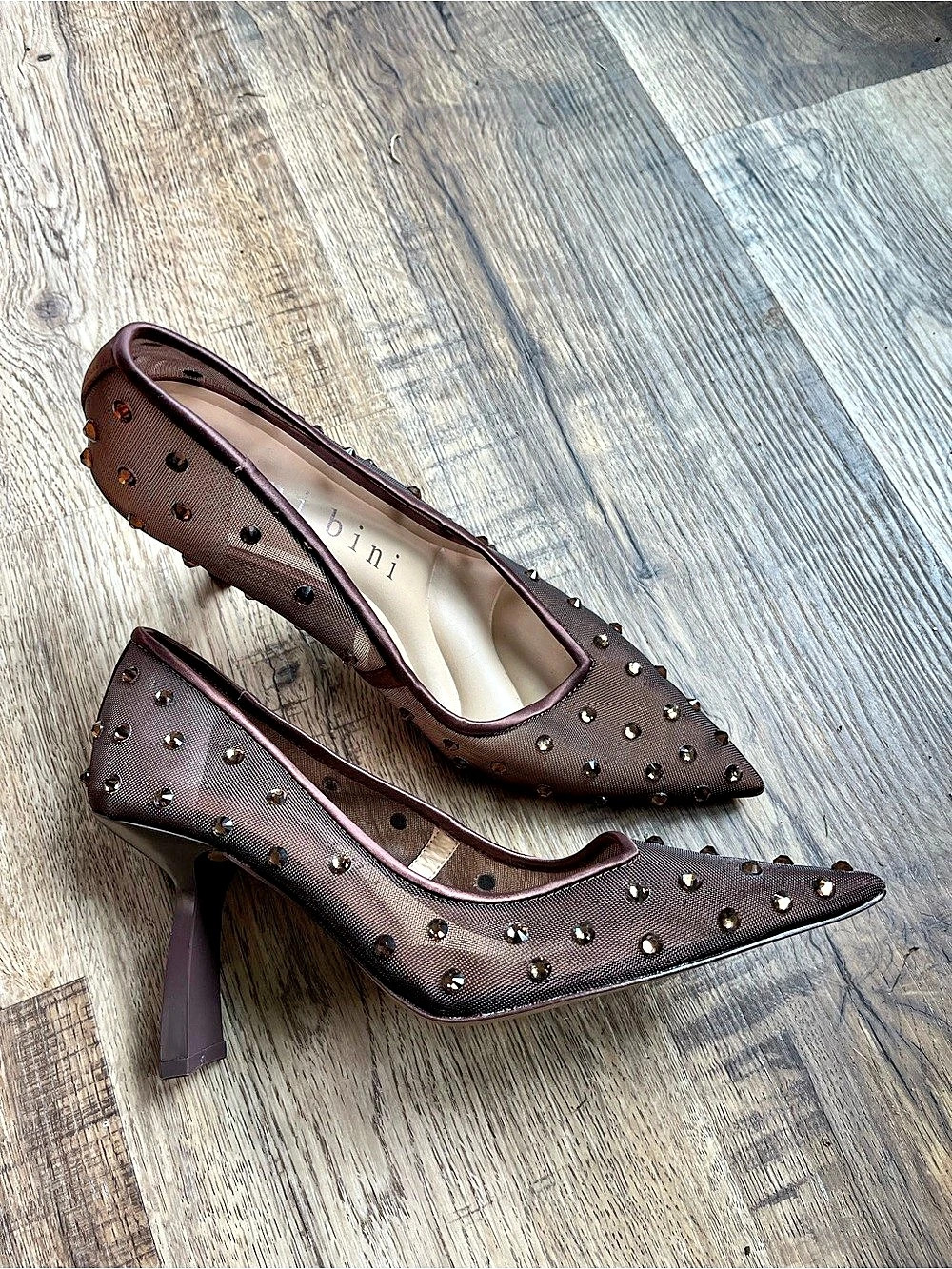 Gianni Bini Rhinestone Studded Pointed Toe Heels in Brown US 7M
